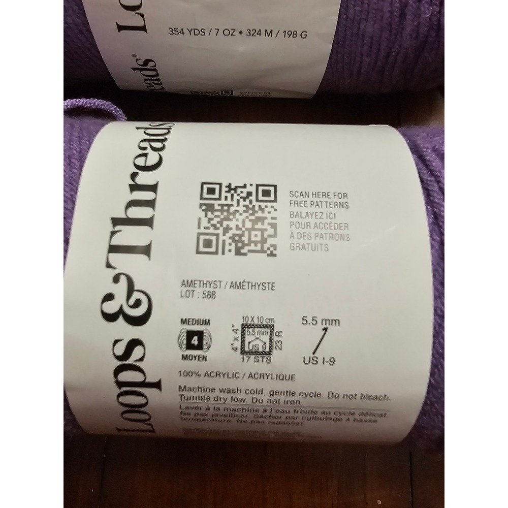 Loops & Threads Soft Classic Acrylic Yarn Amethyst Purple 3 Skeins Lot 588 4 Med - Picture 4 of 5